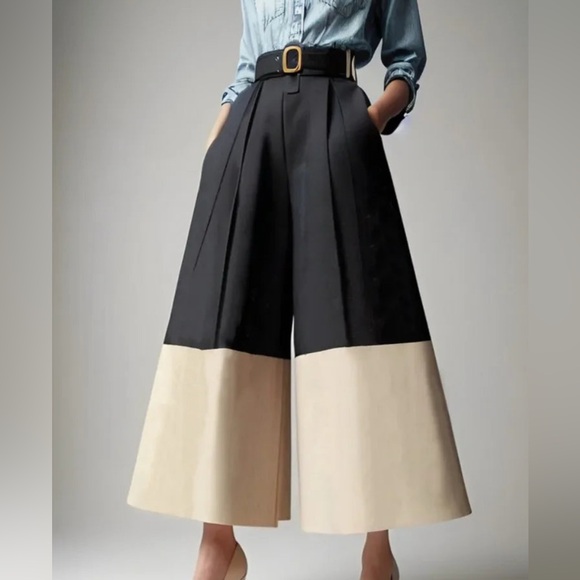 Pants - Chic Black and Cream Wide-Leg Pants